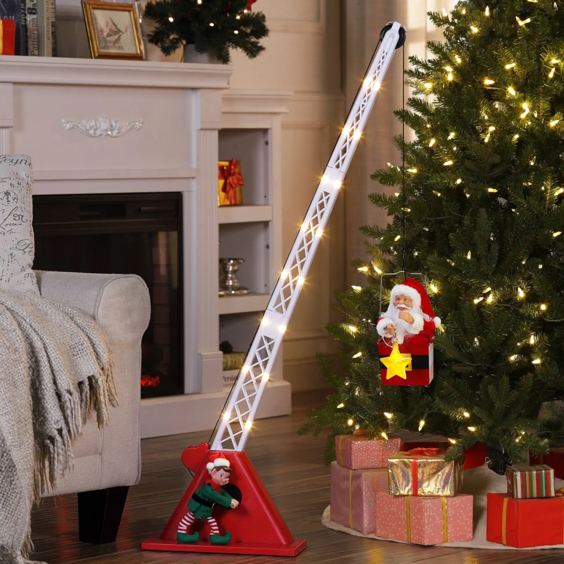 Fashion Mr. Christmas 44" Animated Christmas Crane - White Santa