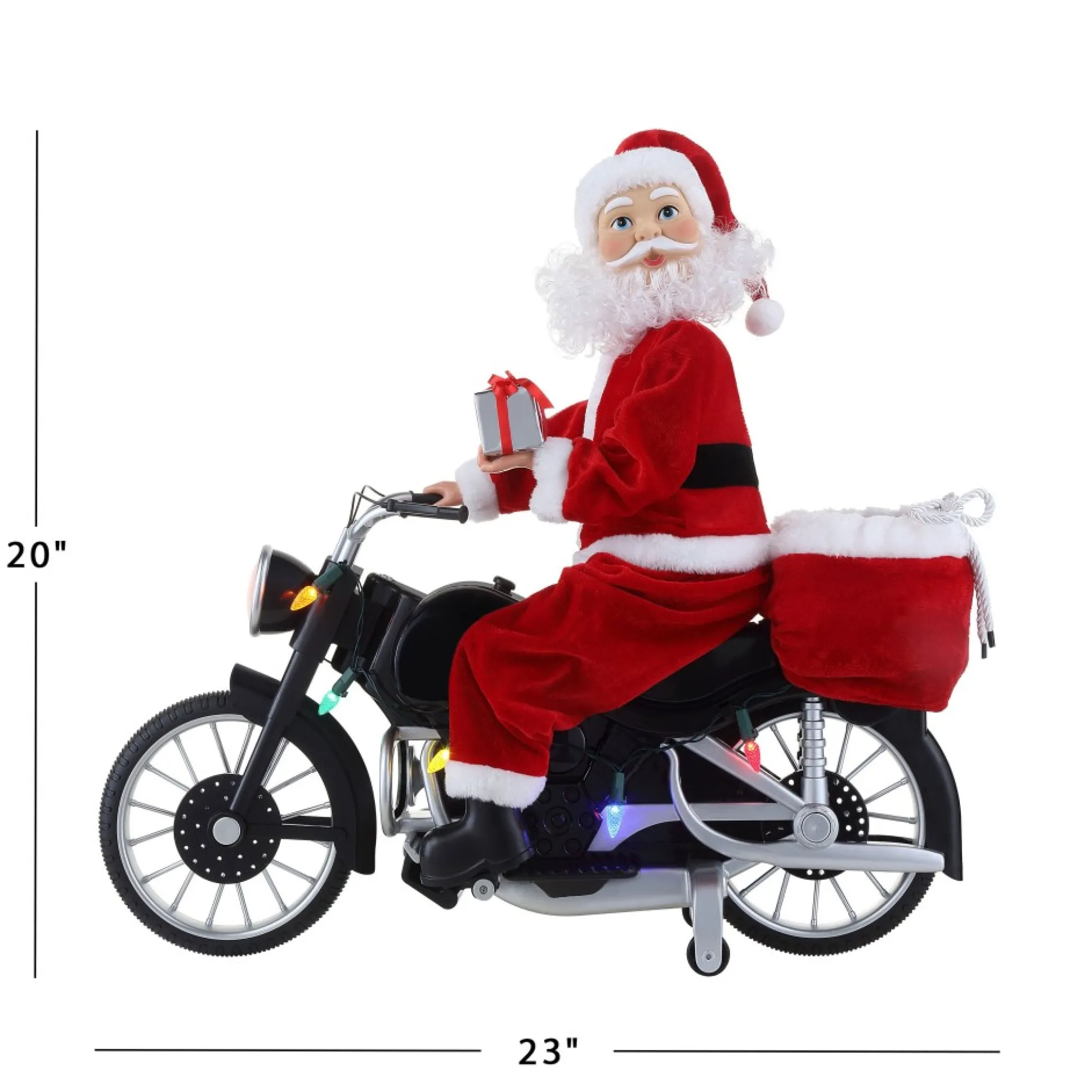 Hot Mr. Christmas 20" Animated Motorcycling Santa - White