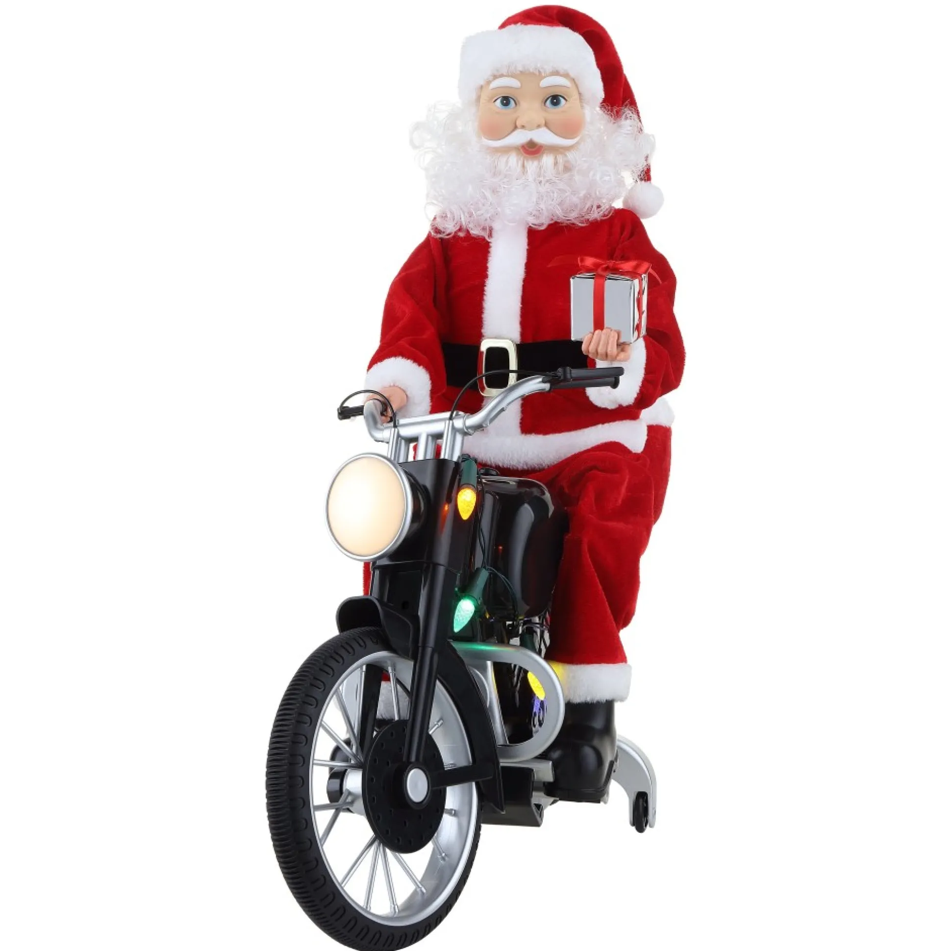 Hot Mr. Christmas 20" Animated Motorcycling Santa - White