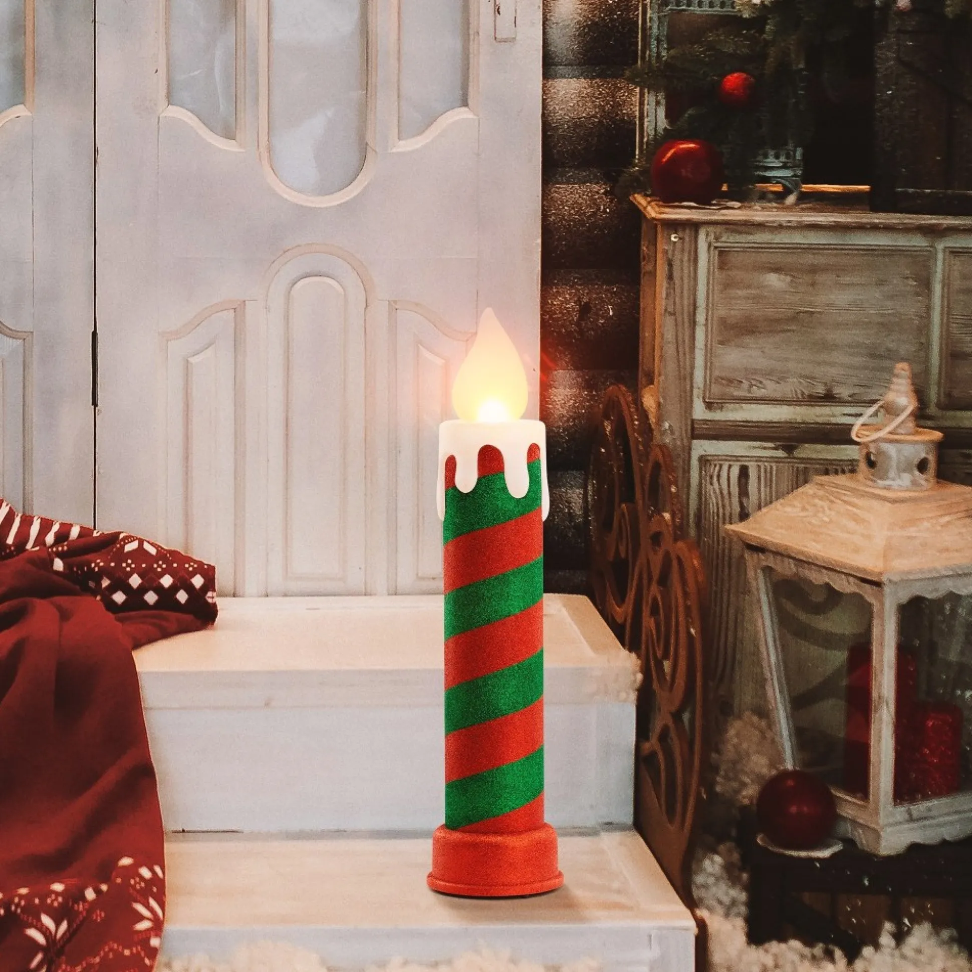 Cheap Mr. Christmas 24" Glittery Blow Mold Candle - Red & Green