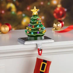 Cheap Mr. Christmas 5" Illuminated Ceramic Stocking Hanger - Green Tree