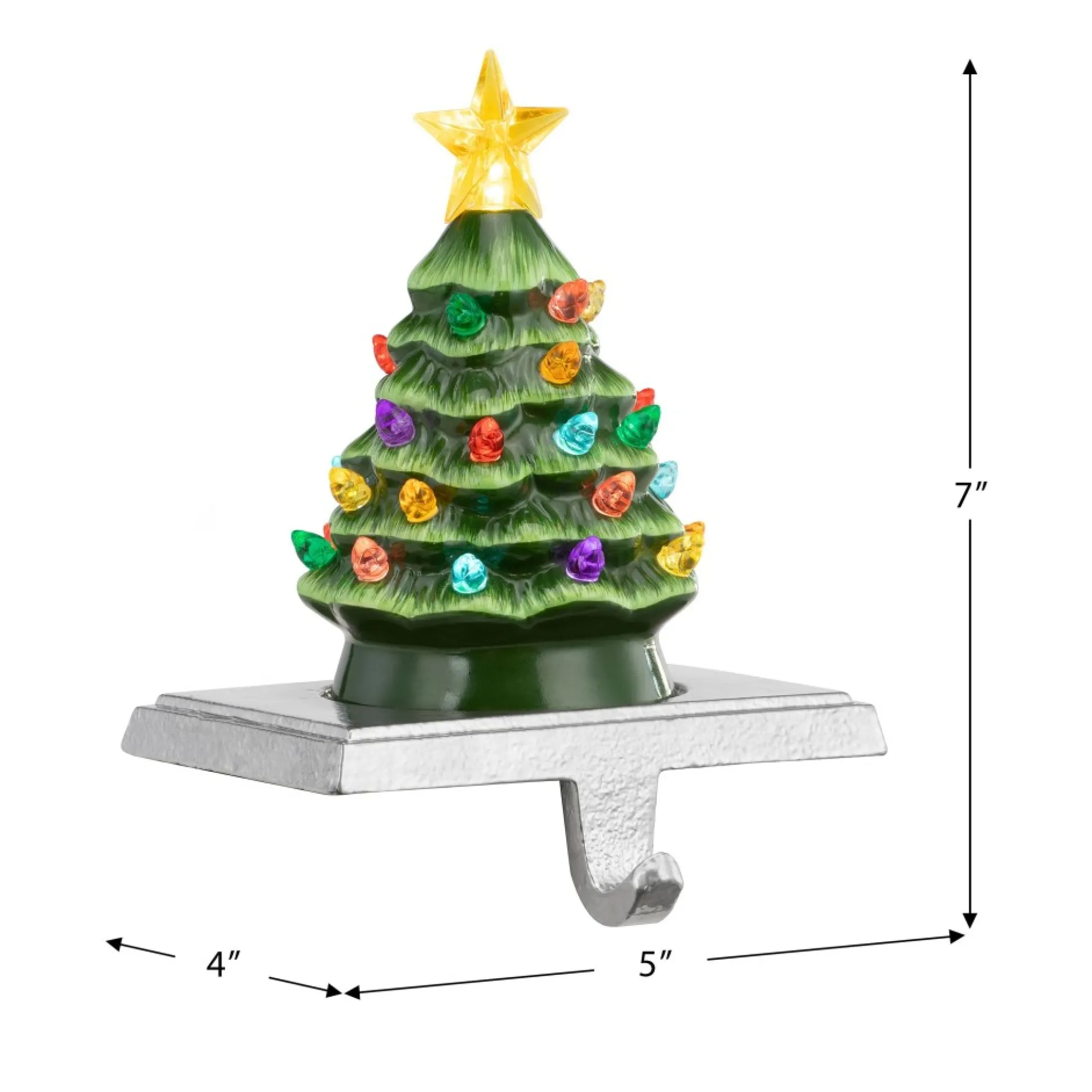 Cheap Mr. Christmas 5" Illuminated Ceramic Stocking Hanger - Green Tree