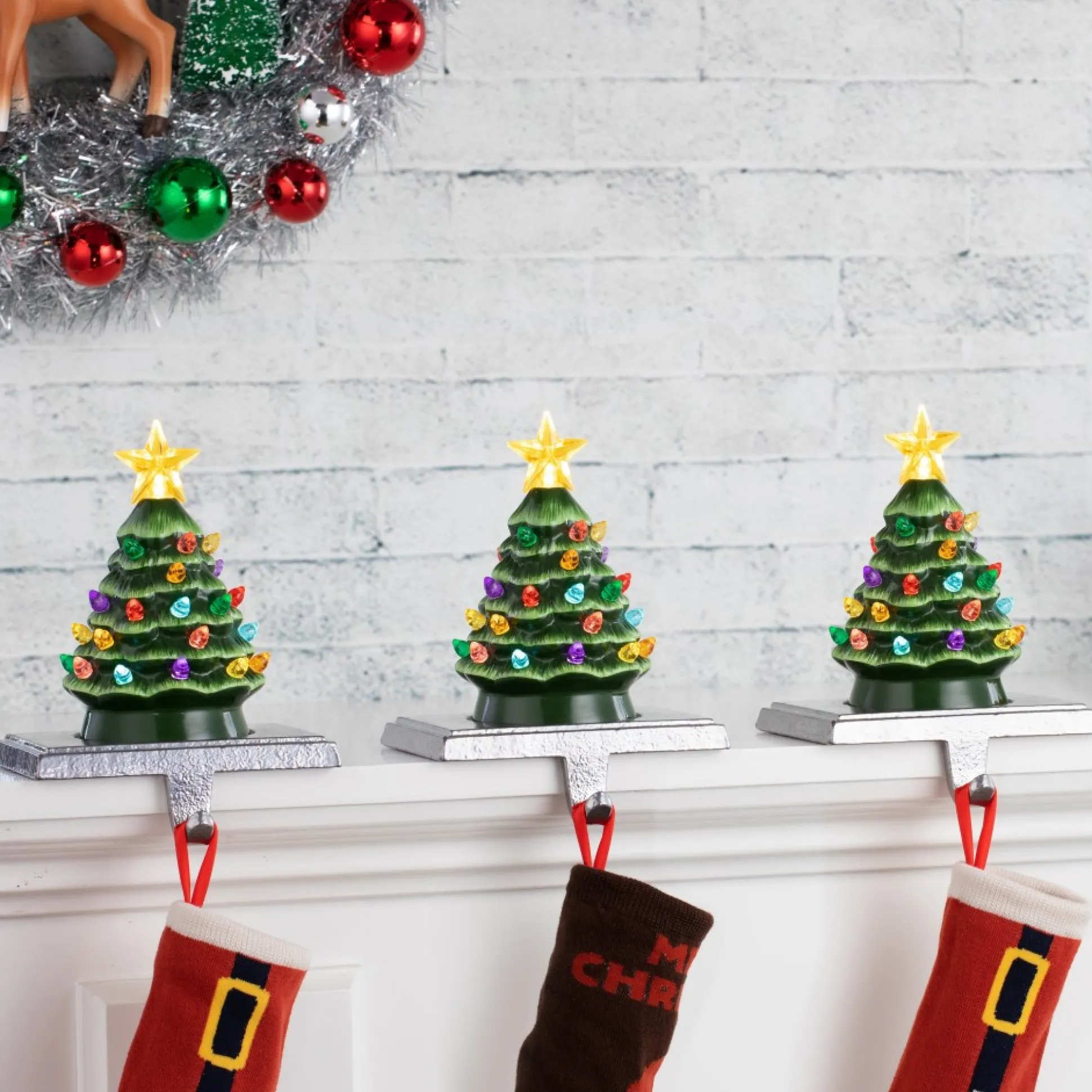 Cheap Mr. Christmas 5" Illuminated Ceramic Stocking Hanger - Green Tree