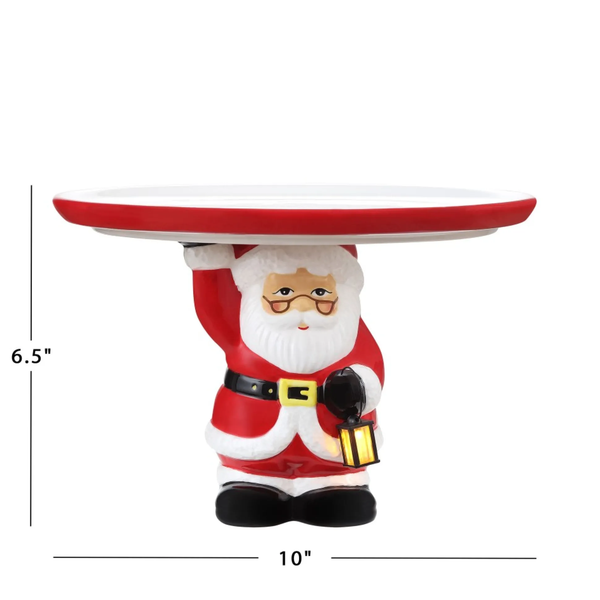 New Mr. Christmas 10" Nostalgic Ceramic Cake Plate - White Santa