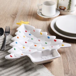 Sale Mr. Christmas 14.25'' Nostalgic Ceramic Tree Dip Platter - White