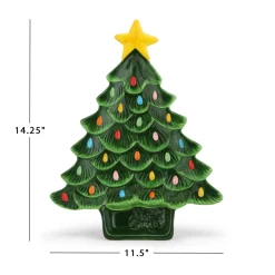 Store Mr. Christmas 14.25'' Nostalgic Ceramic Tree Dip Platter - Green
