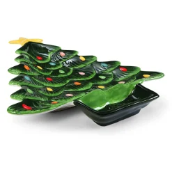 Clearance Mr. Christmas 14.25'' Nostalgic Ceramic Tree Dip Platter - Green