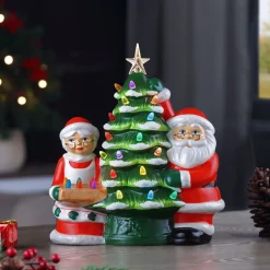 New Mr. Christmas 12" Santa & Mrs Claus Nostalgic Ceramic Tree