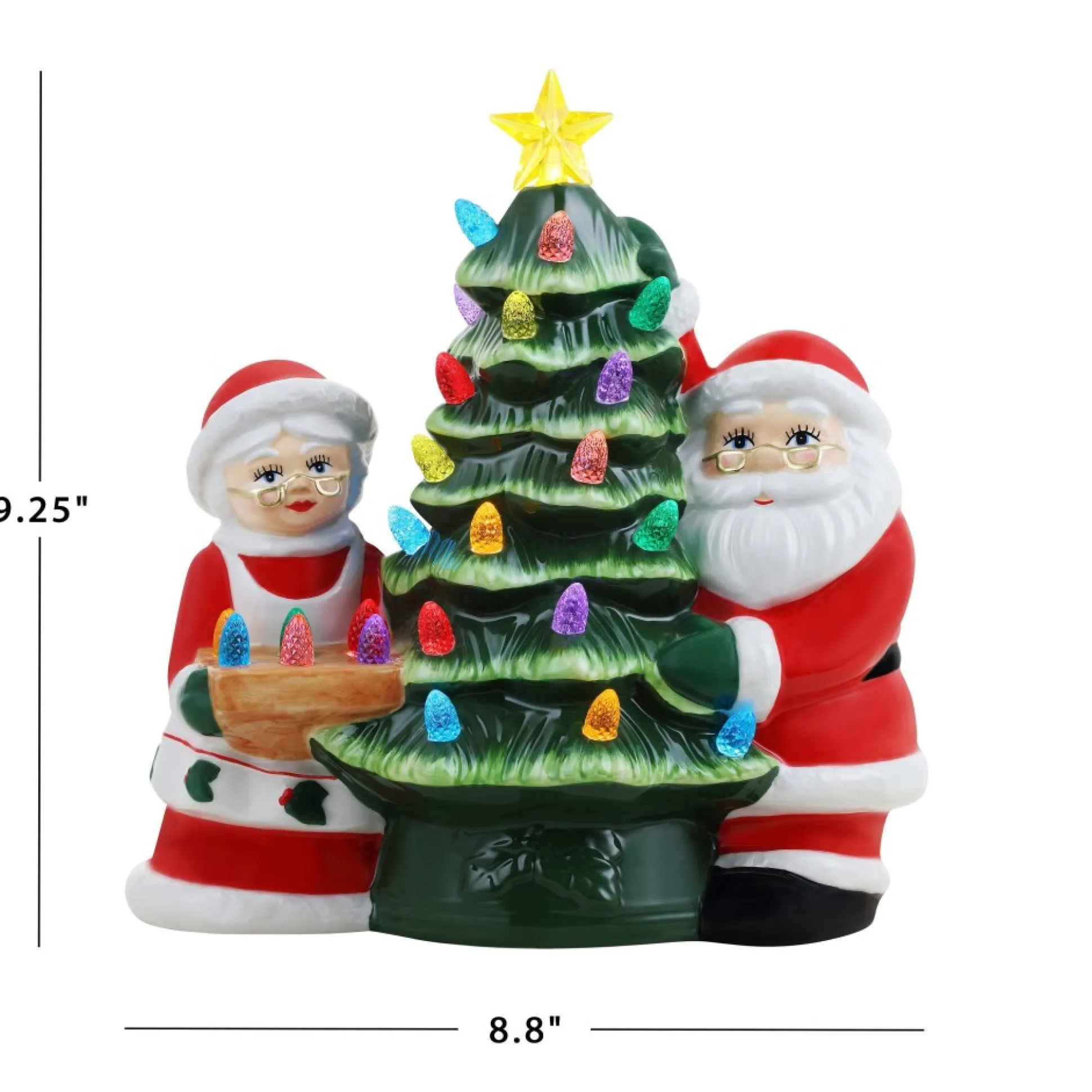 Fashion Mr. Christmas 9.25" Santa & Mrs. Claus Nostalgic Ceramic Tree