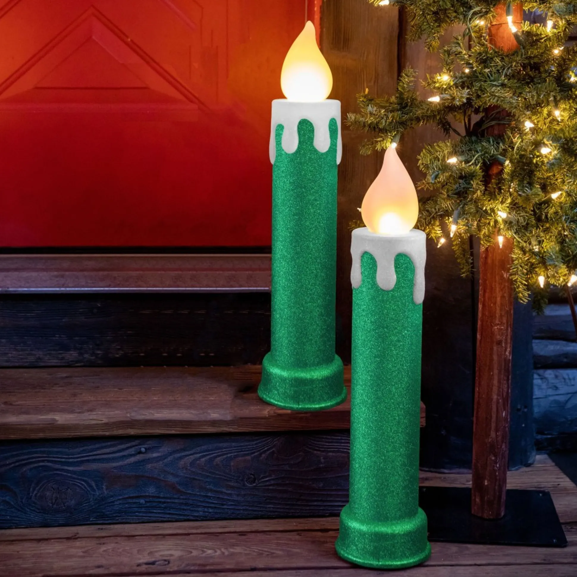 Cheap Mr. Christmas 24" Set Of 2 Blow Mold Candles - Green