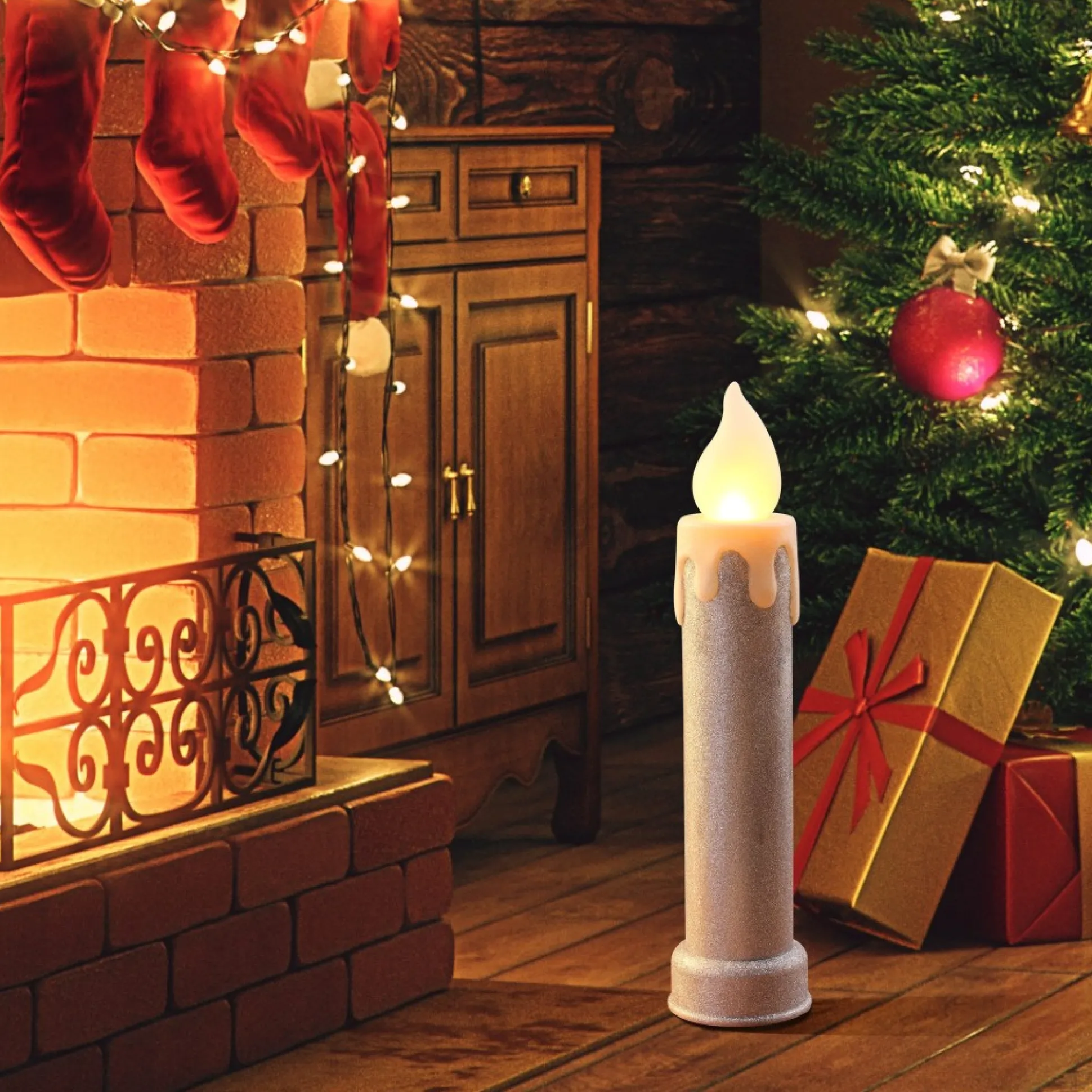 Clearance Mr. Christmas 24" Set Of 2 Blow Mold Candles - Silver
