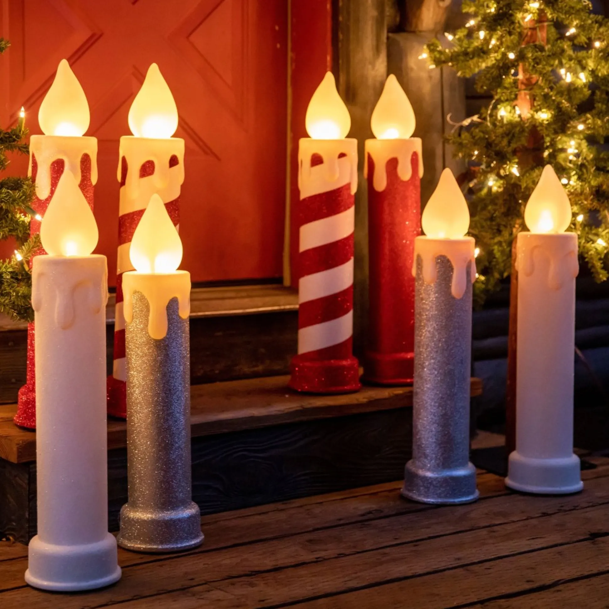 New Mr. Christmas 24" Set Of 2 Blow Mold Candles - Ivory
