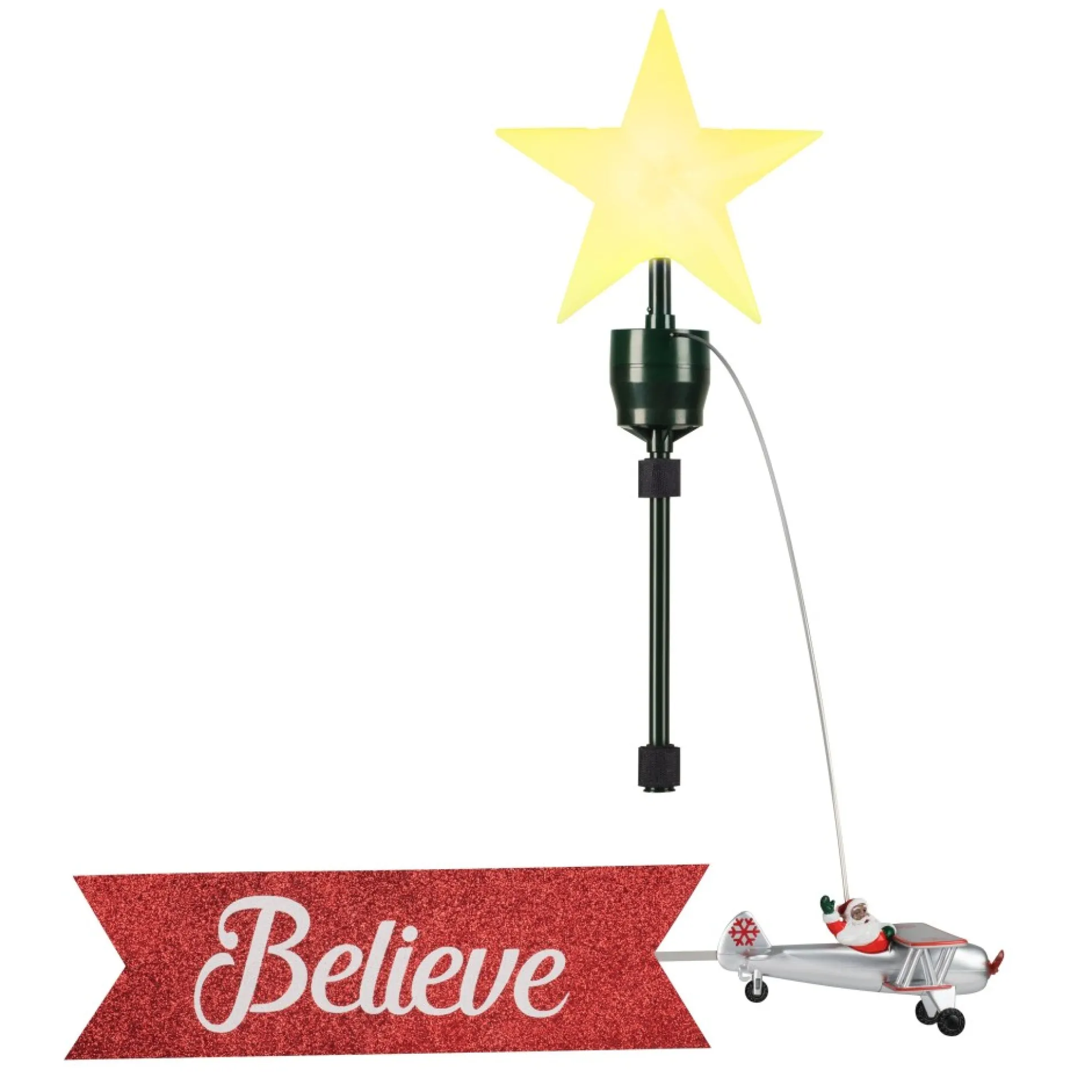 Cheap Mr. Christmas Animated Biplane Tree Topper With Banner - Black Santa