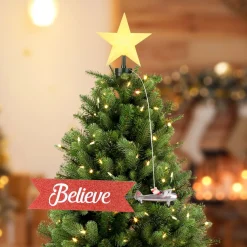 Online Mr. Christmas Animated Biplane Tree Topper With Banner - White Santa