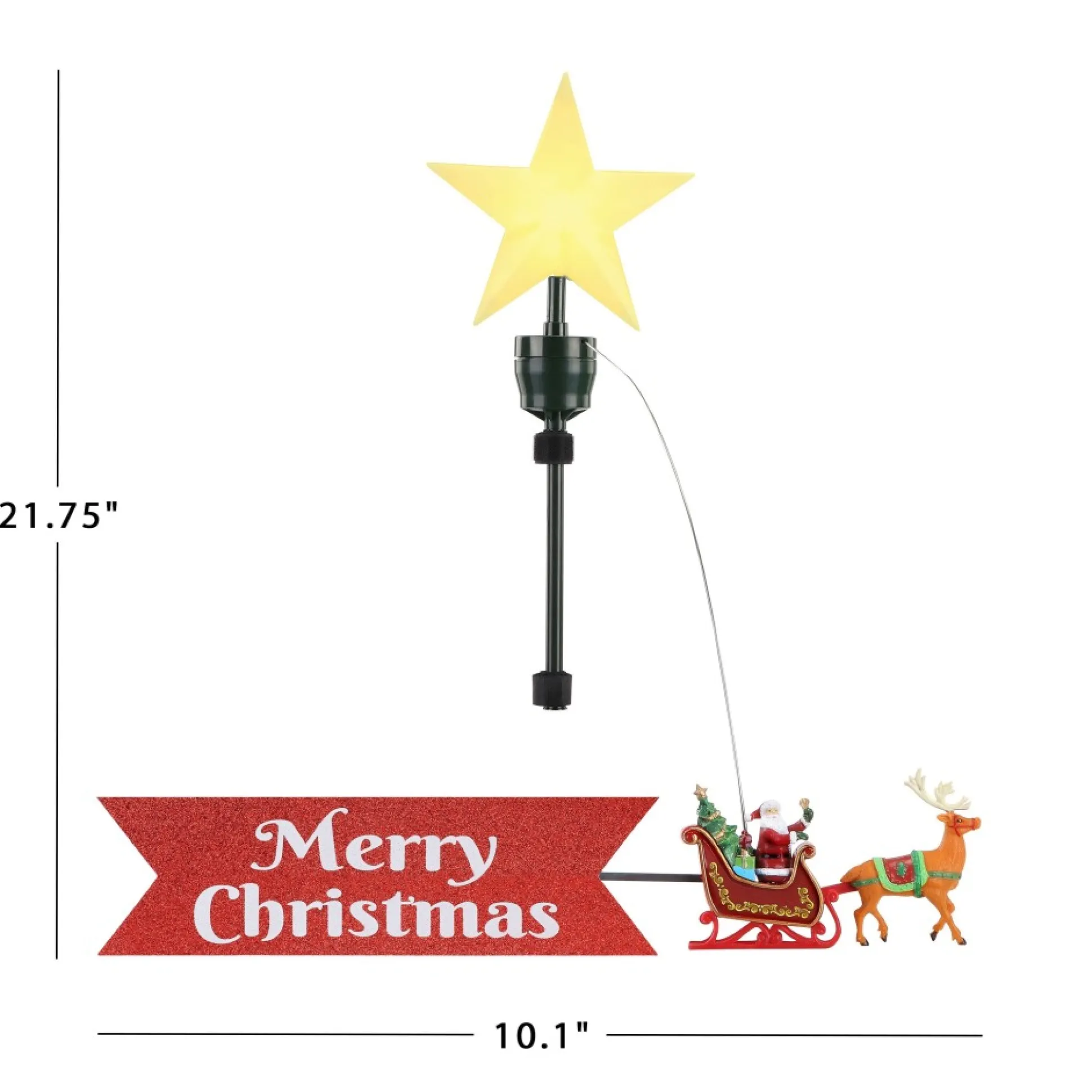 New Mr. Christmas Animated Sleigh Tree Topper With Banner - White Santa