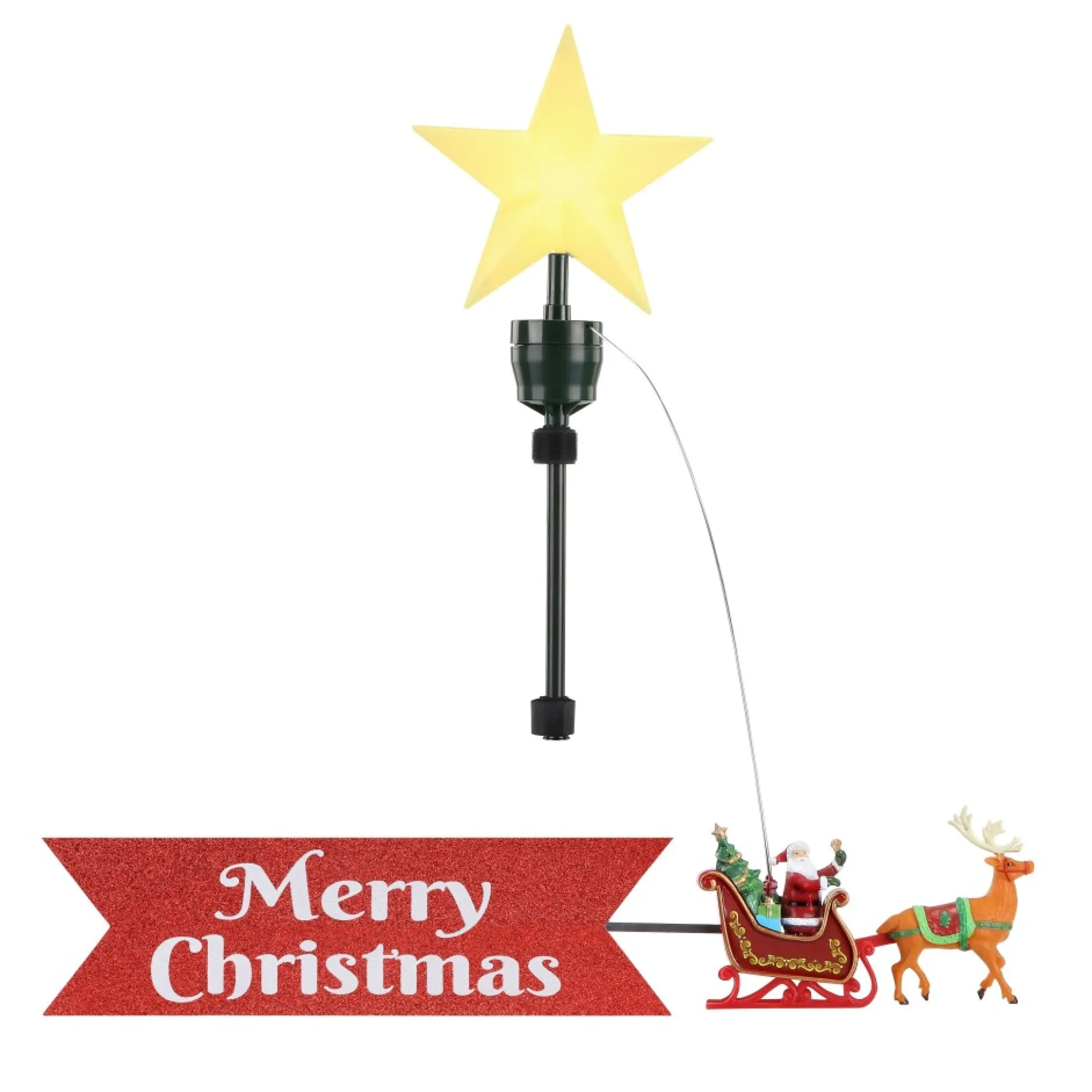 New Mr. Christmas Animated Sleigh Tree Topper With Banner - White Santa