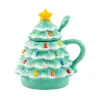Hot Mr. Christmas Nostalgic Ceramic Tree Lidded Mug With Spoon - Seafoam