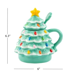 Hot Mr. Christmas Nostalgic Ceramic Tree Lidded Mug With Spoon - Seafoam