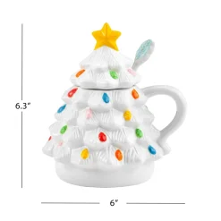 Cheap Mr. Christmas Nostalgic Ceramic Tree Lidded Mug With Spoon - White