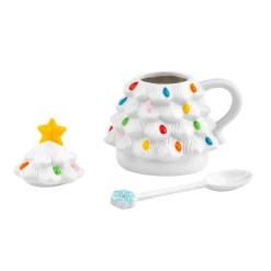 Cheap Mr. Christmas Nostalgic Ceramic Tree Lidded Mug With Spoon - White