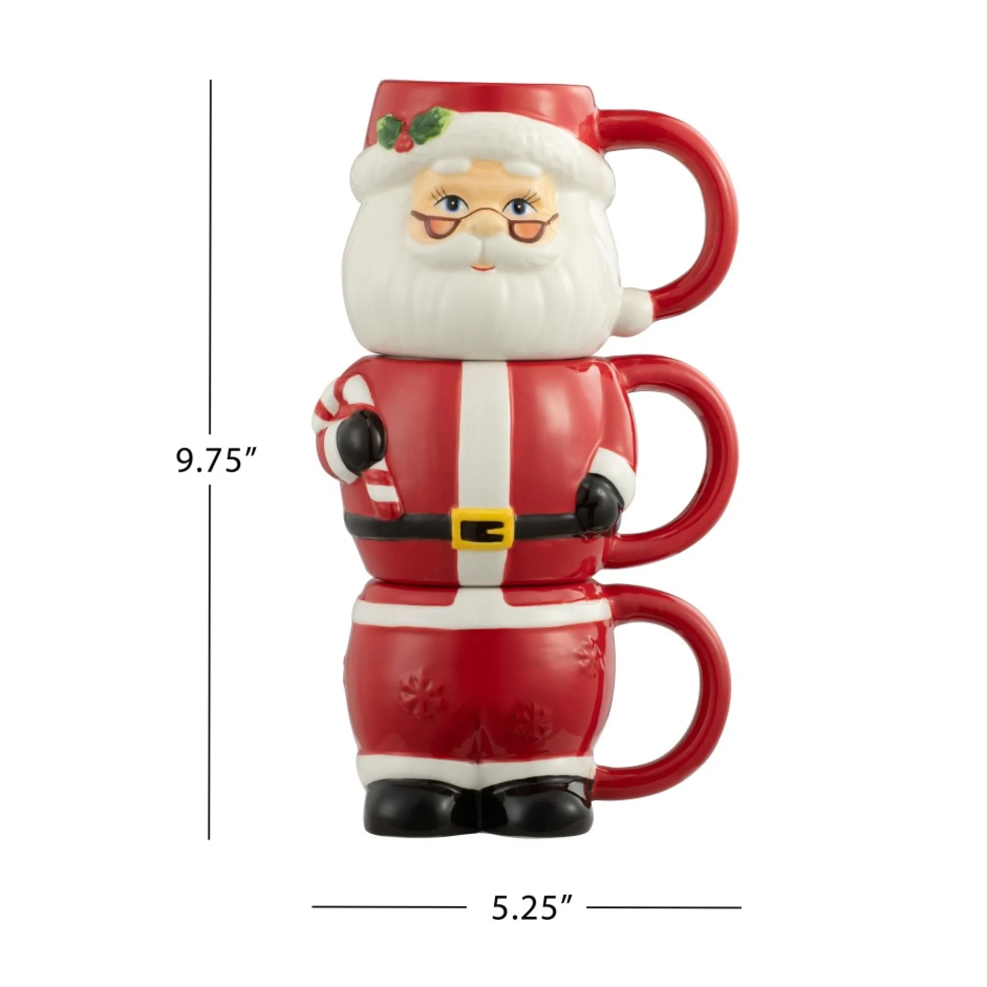 Best Sale Mr. Christmas 12Oz Set Of 3 Ceramic Stacking Mugs - Santa