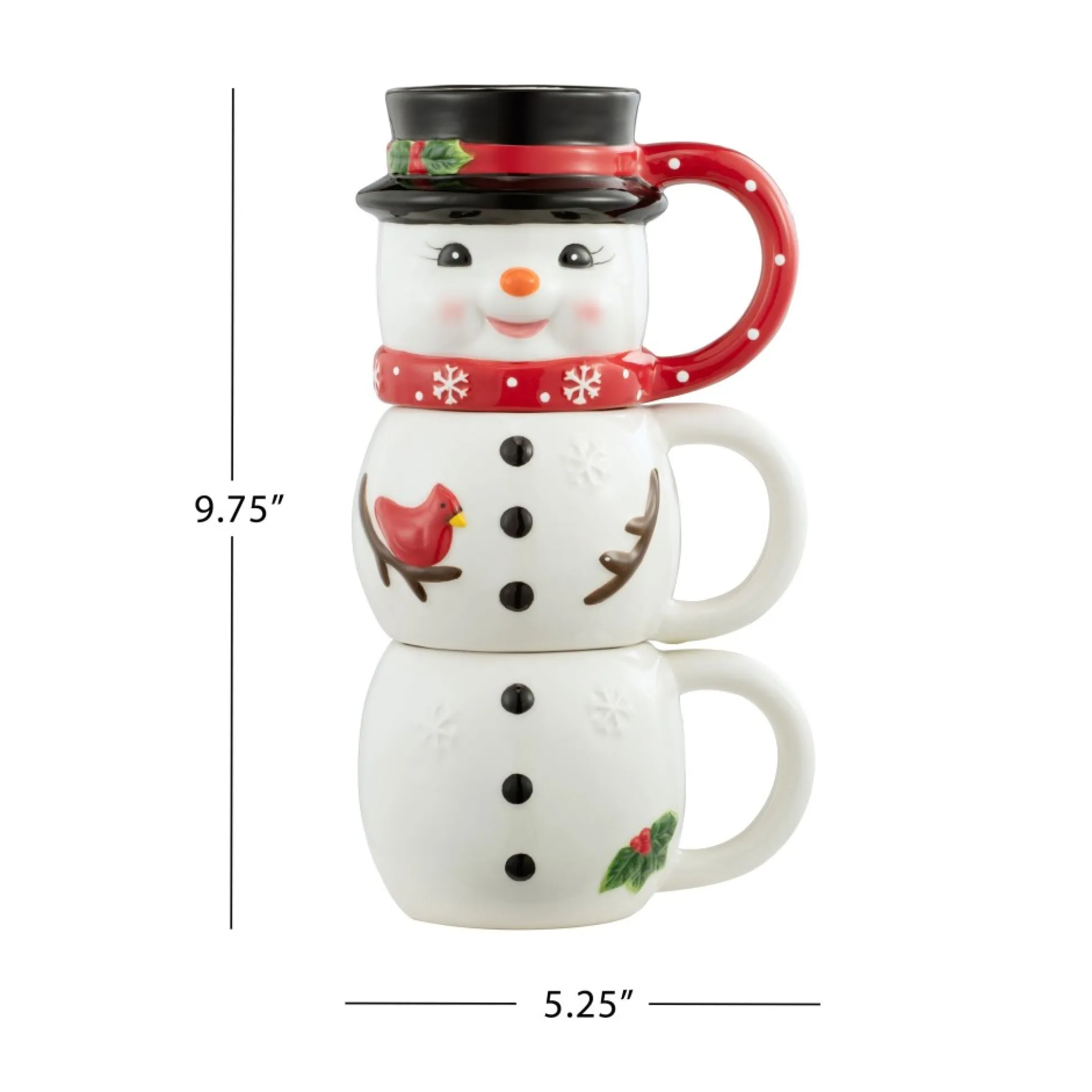 Hot Mr. Christmas 12Oz Set Of 3 Ceramic Stacking Mugs - Snowman