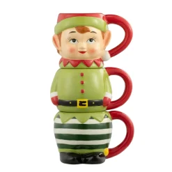 Store Mr. Christmas 12Oz Set Of 3 Ceramic Stacking Mugs - Elf