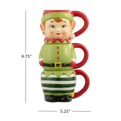 Store Mr. Christmas 12Oz Set Of 3 Ceramic Stacking Mugs - Elf