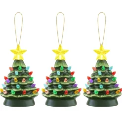 Outlet Mr. Christmas Set Of 3 Nostalgic Ceramic Tree Ornaments - Green