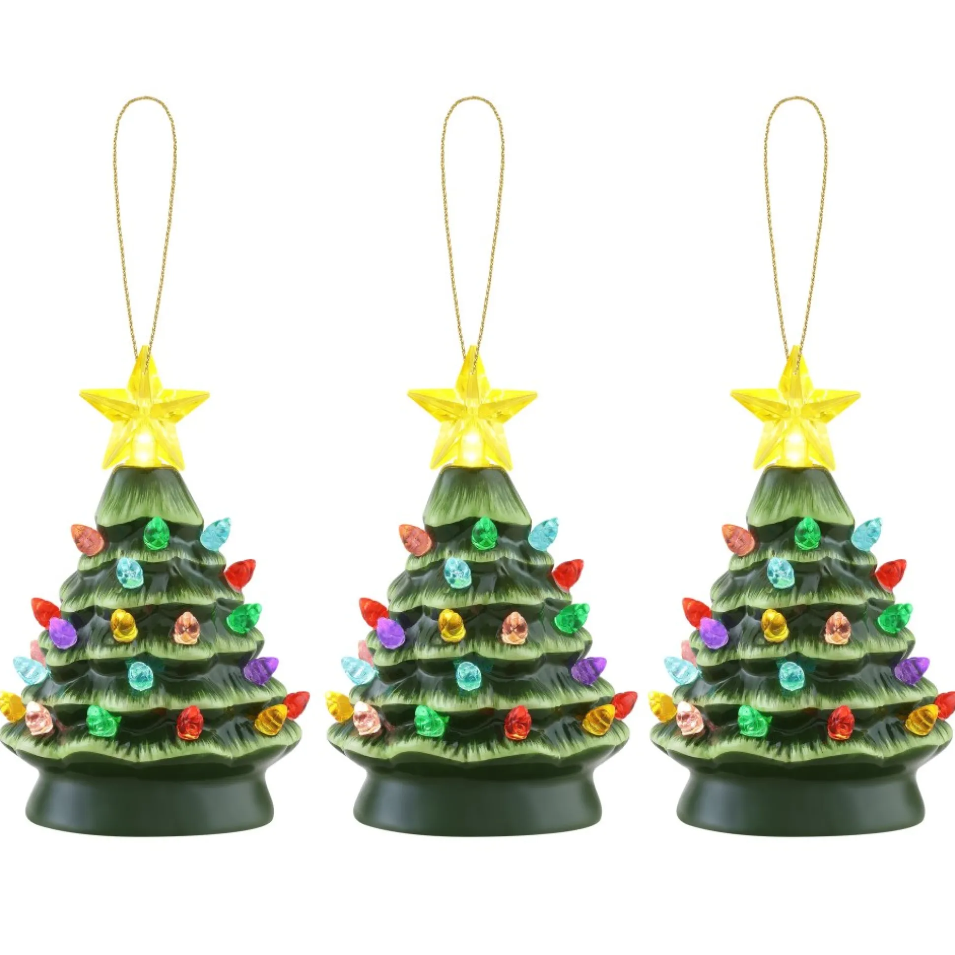 Outlet Mr. Christmas Set Of 3 Nostalgic Ceramic Tree Ornaments - Green