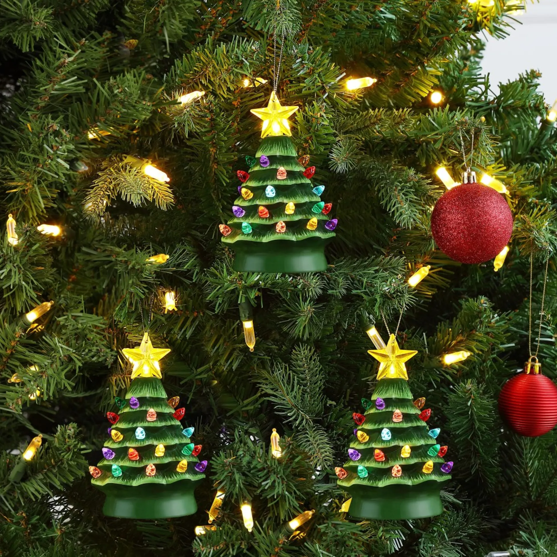 Outlet Mr. Christmas Set Of 3 Nostalgic Ceramic Tree Ornaments - Green